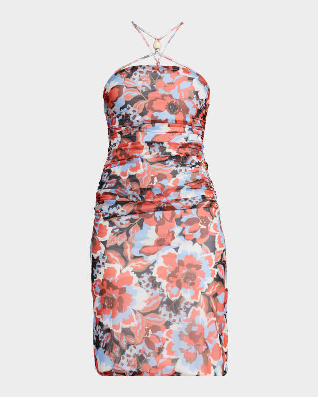 Nina Floral Mesh Halter Dress